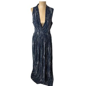 Lulus Rockbound Coast Navy Blue Print Maxi Dress Size Large